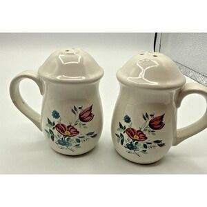 Vintage Sapota Salt & Pepper Shaker Set Ceramic Blue & Burgundy Floral Country